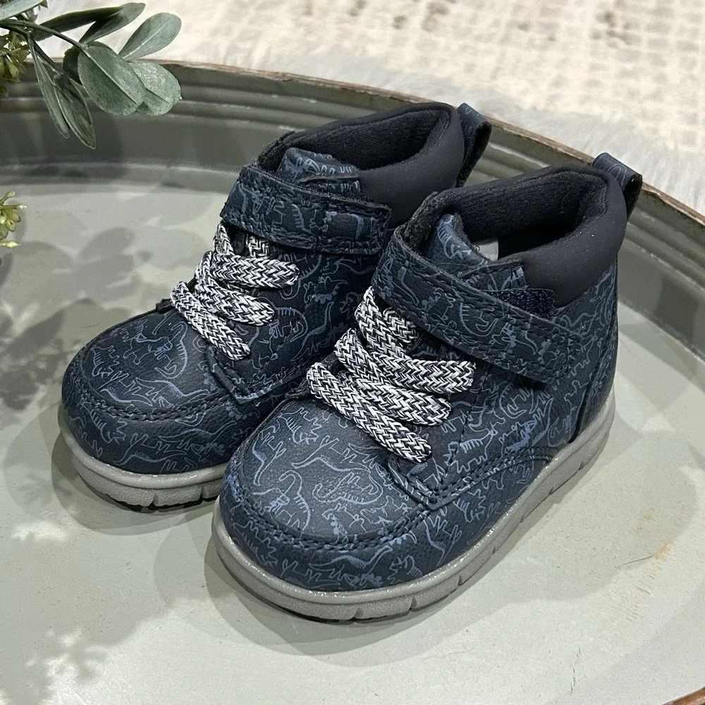 Carter's Just One You Toddler Boys Navy High‎ Top Booties In Dinosaur Print SZ 4